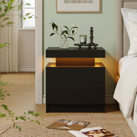 Cubehom LED Bedside Table with 2 Drawers Modern Bedside Table LED Nightstands for Bedroom