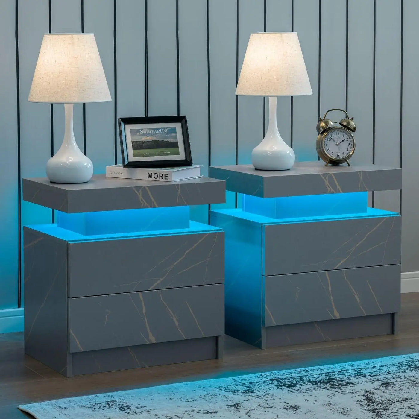 Nightstand Set of 2 LED Nightstand with 2 Drawers, Bedside Table with Drawers for Bedroom, Side Bed Table with LED, Customized
