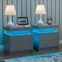 Nightstand Set of 2 LED Nightstand with 2 Drawers, Bedside Table with Drawers for Bedroom, Side Bed Table with LED, Customized