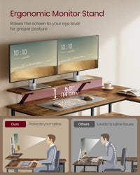 VASAGLE L-Shaped Desk with 2 Spacious Drawers, Gaming Desk with Monitor Stand, Corner Desk, Computer Desk, 135x105x89cm