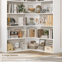 Getone 190cm bookshelf, high corner shelf with 6 levels, books wardrobe corner bookshelf living room, study 90x90x190.5cm