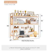 Bookcase With Grid Bookshelf Desktop Multi-layer Wrought Iron Shelf Student Computer Desk Table Hole Board Table Wooden Shelves