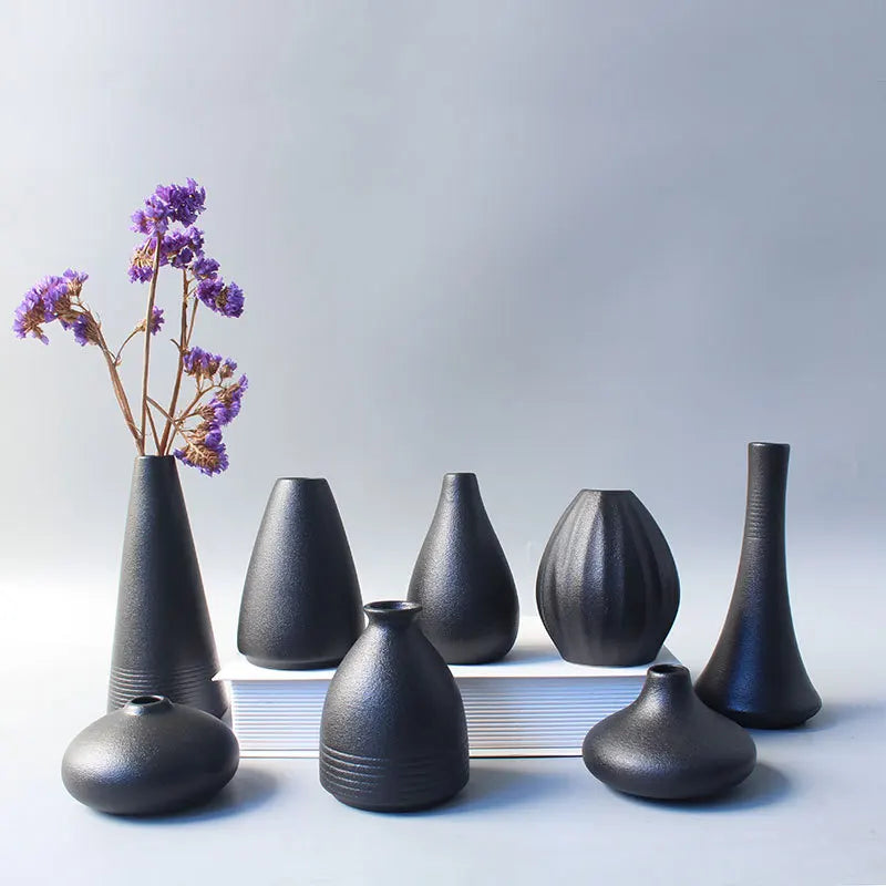 Japanese Black Ceramic Vase