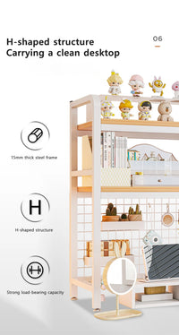 Bookcase With Grid Bookshelf Desktop Multi-layer Wrought Iron Shelf Student Computer Desk Table Hole Board Table Wooden Shelves