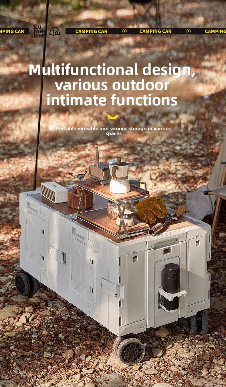 Outdoor camper trolley case picnic tools car foldable movable dining table multi-functional camp car