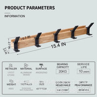 Nordic Wall Mounted Coat Rack with Movable 5 Hooks Aluminum Clothing Rail for Hat Towel Robes Wooden Hanger Perchero Furniture