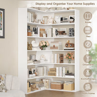 Getone 190cm bookshelf, high corner shelf with 6 levels, books wardrobe corner bookshelf living room, study 90x90x190.5cm
