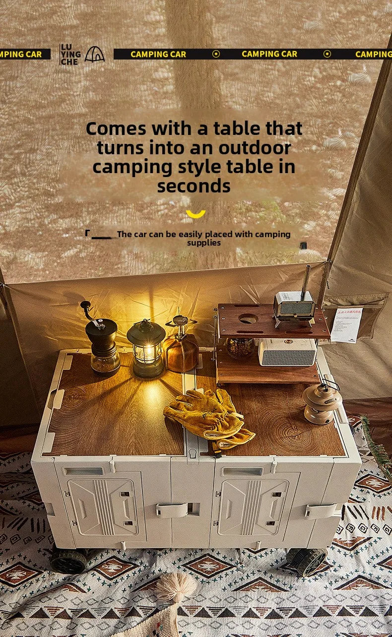 Outdoor camper trolley case picnic tools car foldable movable dining table multi-functional camp car