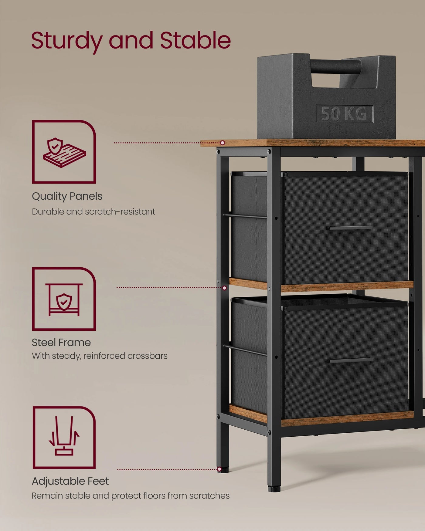 VASAGLE L-Shaped Desk with 2 Spacious Drawers, Gaming Desk with Monitor Stand, Corner Desk, Computer Desk, 135x105x89cm
