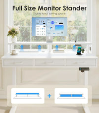OffiGo Electric Standing Desk, 120 X 54cm Height Adjustable Desk with 3 Drawers, RGB LED Strip, White