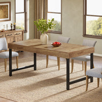 Tribesigns Farmhouse Dining Table for 4-6 People 55 Inches Industrial Rectangular Kitchen Dinner Table with Heavy-Duty Metal Leg