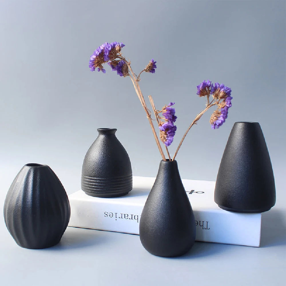 Japanese Black Ceramic Vase