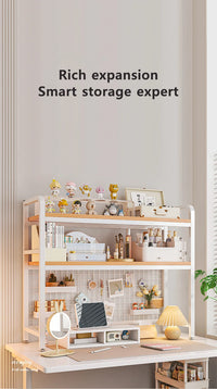 Bookcase With Grid Bookshelf Desktop Multi-layer Wrought Iron Shelf Student Computer Desk Table Hole Board Table Wooden Shelves