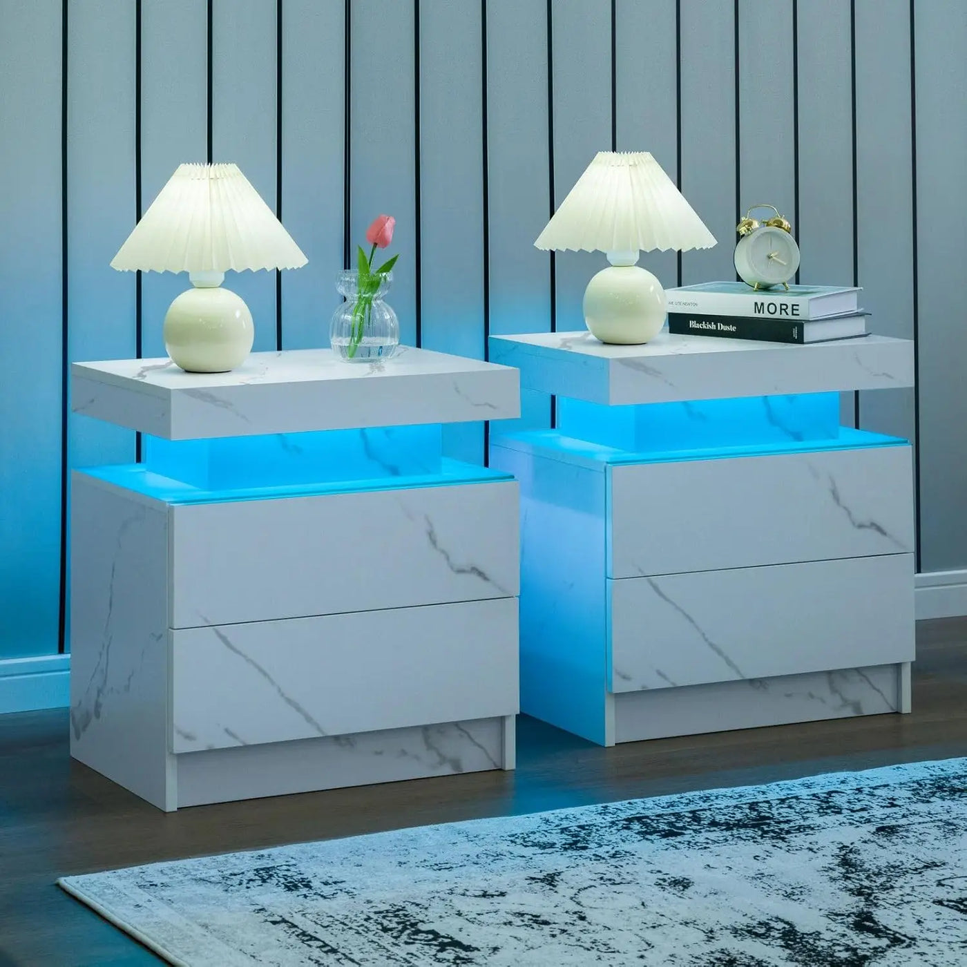 Nightstand Set of 2 LED Nightstand with 2 Drawers, Bedside Table with Drawers for Bedroom, Side Bed Table with LED, Customized