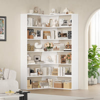 Getone 190cm bookshelf, high corner shelf with 6 levels, books wardrobe corner bookshelf living room, study 90x90x190.5cm