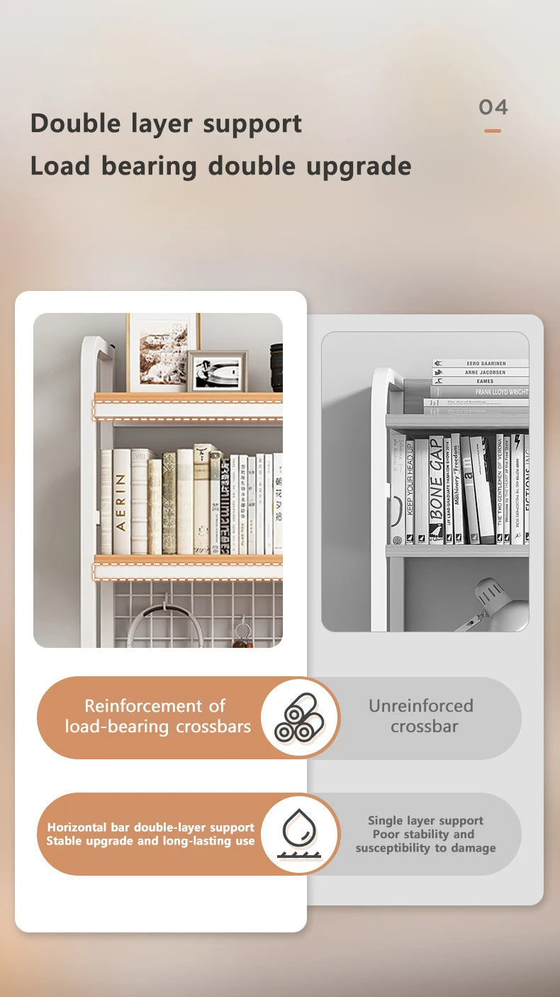 Bookcase With Grid Bookshelf Desktop Multi-layer Wrought Iron Shelf Student Computer Desk Table Hole Board Table Wooden Shelves