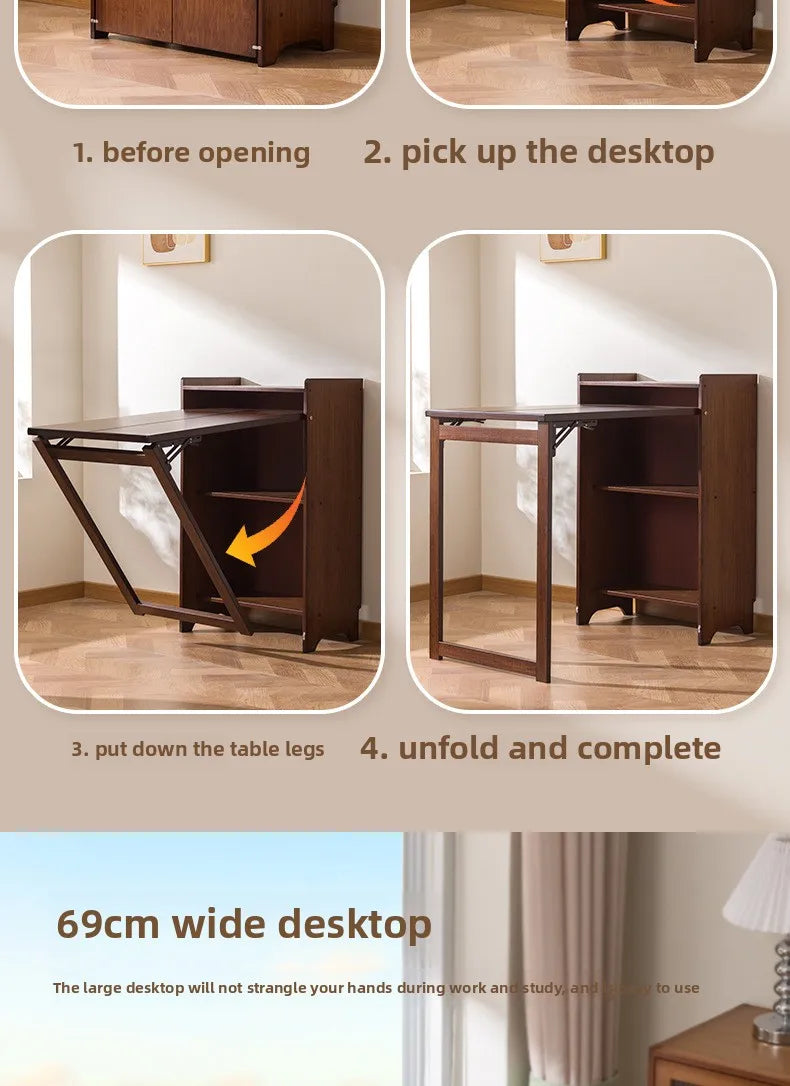 Solid Wood Folding Desk Student Household Computer Desk Bedroom Small Apartment Bedside Study Small Table Simple Desk