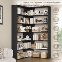 Getone 190cm bookshelf, high corner shelf with 6 levels, books wardrobe corner bookshelf living room, study 90x90x190.5cm