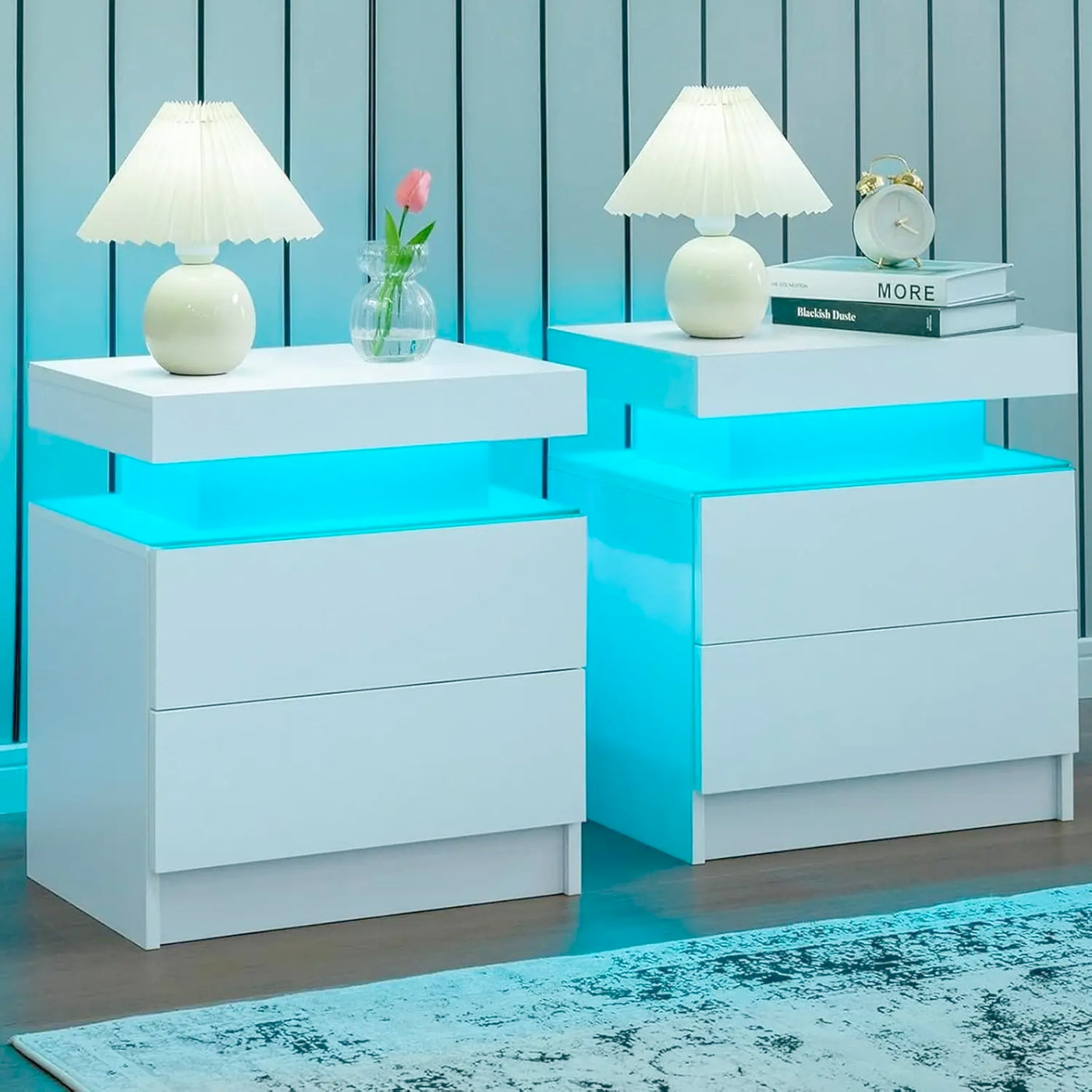 Nightstand Set of 2 LED Nightstand with 2 Drawers, Bedside Table with Drawers for Bedroom, Side Bed Table with LED, Customized