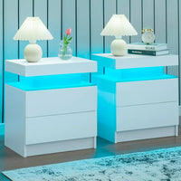 Nightstand Set of 2 LED Nightstand with 2 Drawers, Bedside Table with Drawers for Bedroom, Side Bed Table with LED, Customized