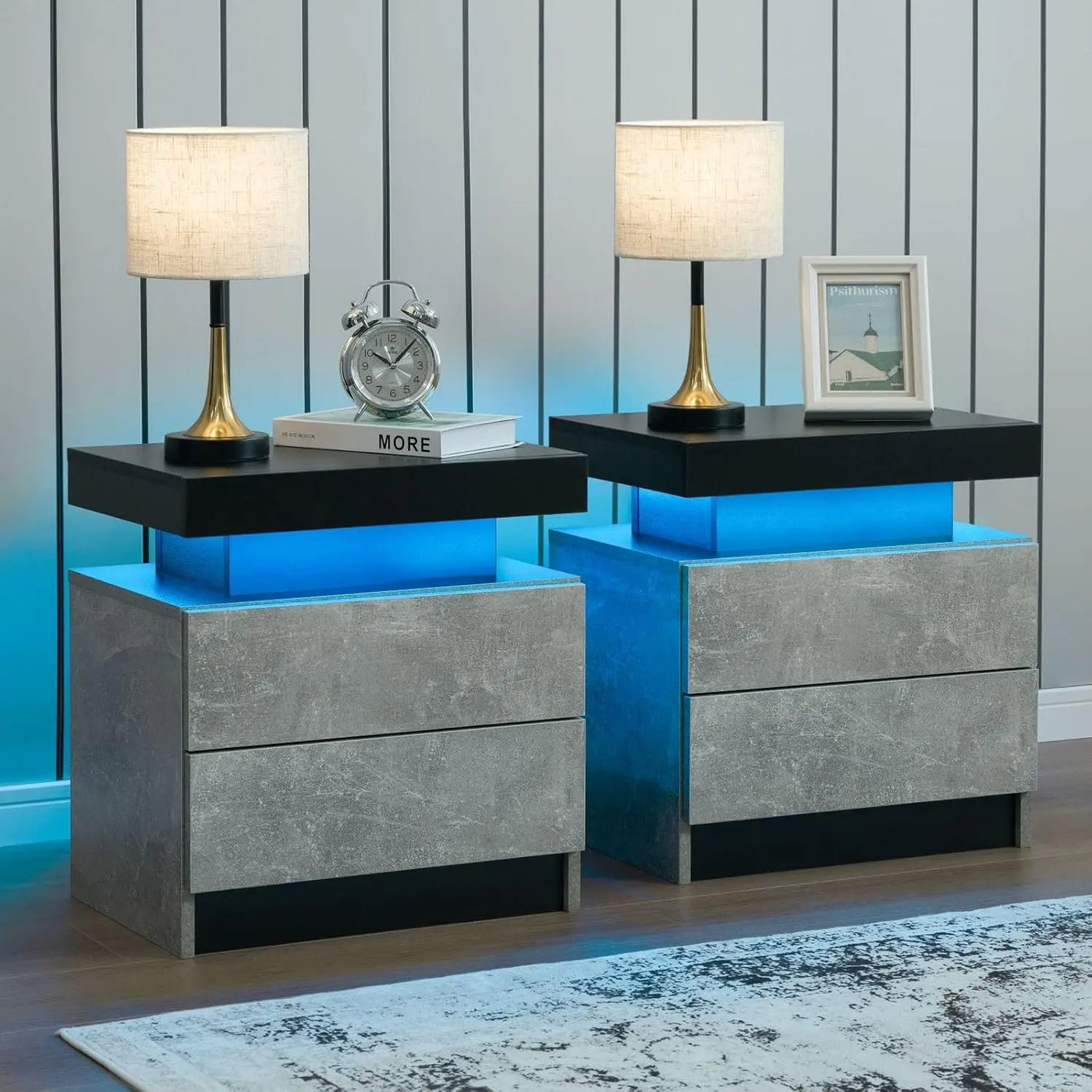 Nightstand Set of 2 LED Nightstand with 2 Drawers, Bedside Table with Drawers for Bedroom, Side Bed Table with LED, Customized