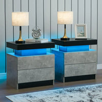 Nightstand Set of 2 LED Nightstand with 2 Drawers, Bedside Table with Drawers for Bedroom, Side Bed Table with LED, Customized