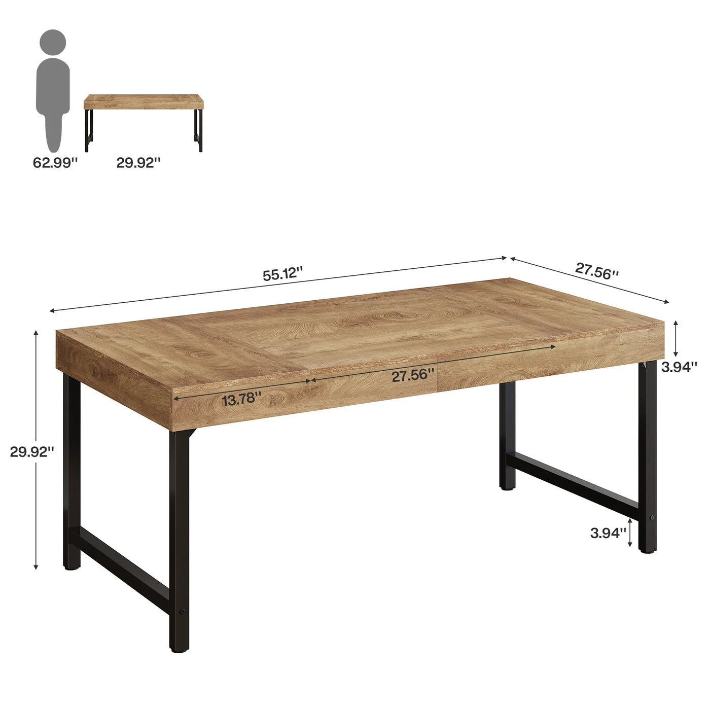 Tribesigns Farmhouse Dining Table for 4-6 People 55 Inches Industrial Rectangular Kitchen Dinner Table with Heavy-Duty Metal Leg