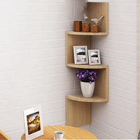 Haodirect 3/5 Layer Wooden Corner Shelf Living Room Bedroom Bookcase Floating Corner Shelf Modern Simple Home Decoration