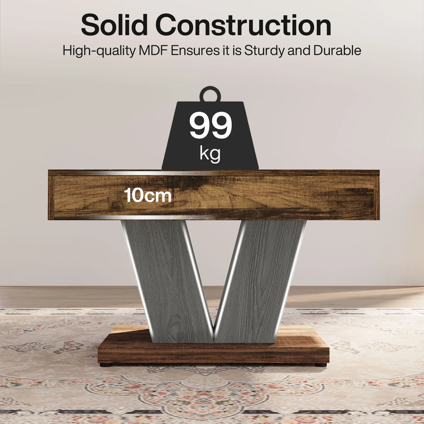Tribesigns 80cm Square Coffee Table in Rustic Brown & Black - Modern Wooden Centre Table for Living Room