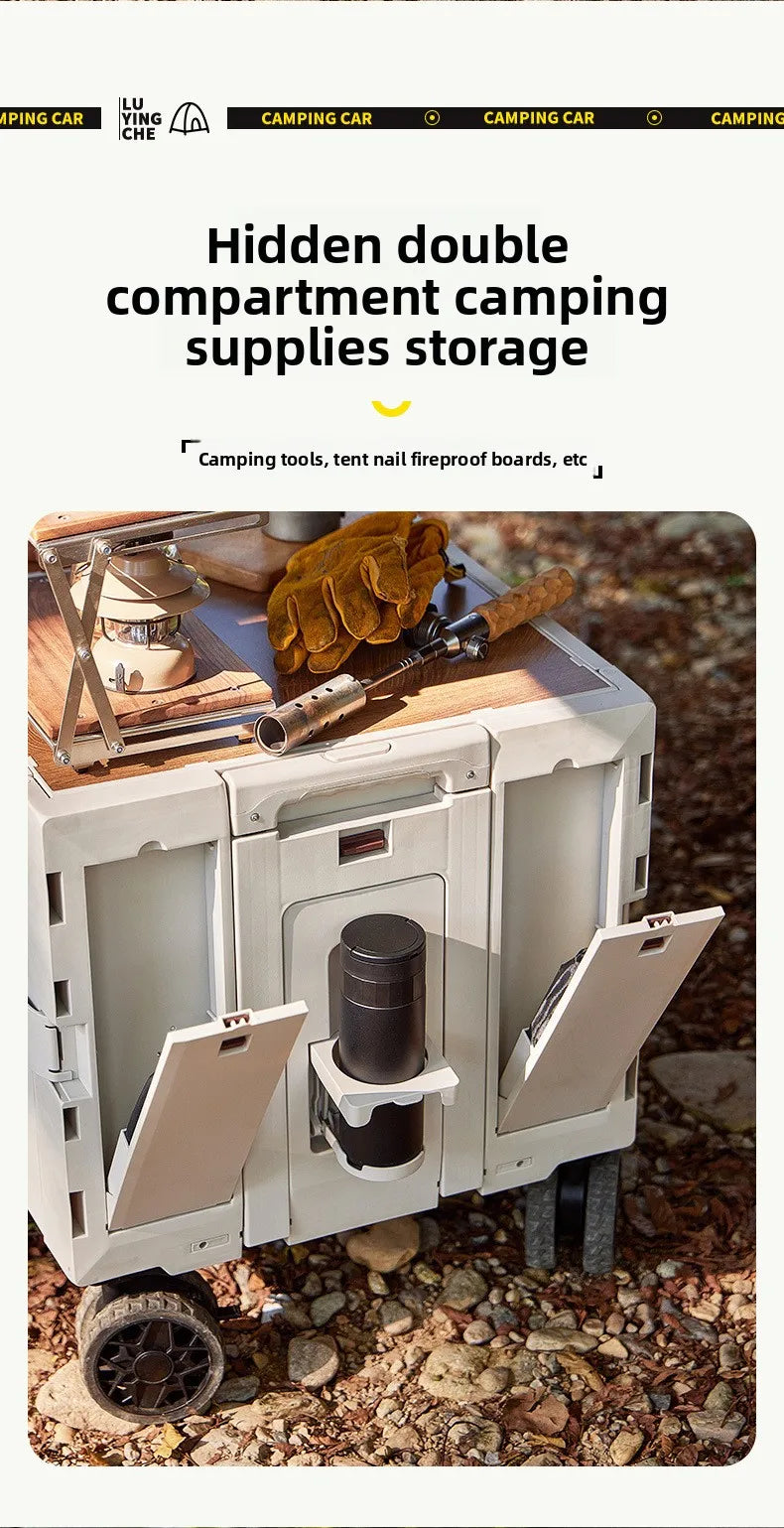 Outdoor camper trolley case picnic tools car foldable movable dining table multi-functional camp car
