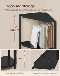 VASAGLE 5-Tier Corner Shelf, Bookcase with Adjustable LED Lights, Storage Shelf with Steel Frame