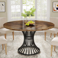 Tribesigns Round Dining Table for 4-6 People, 47-Inch Farmhouse Dinning Room Table Circle Kitchen Table, Industrial Dinner Table