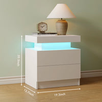 Cubehom LED Bedside Table with 2 Drawers Modern Bedside Table LED Nightstands for Bedroom