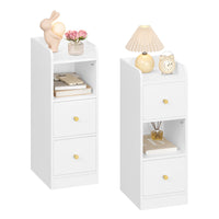 Slim Bedside Table, Narrow Side Table with 2 Drawers, Bedside Cabinet with Open Compartment, Adjustable Drawer Position
