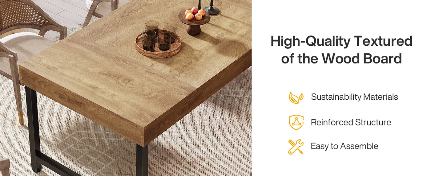 Tribesigns Farmhouse Dining Table for 4-6 People 55 Inches Industrial Rectangular Kitchen Dinner Table with Heavy-Duty Metal Leg