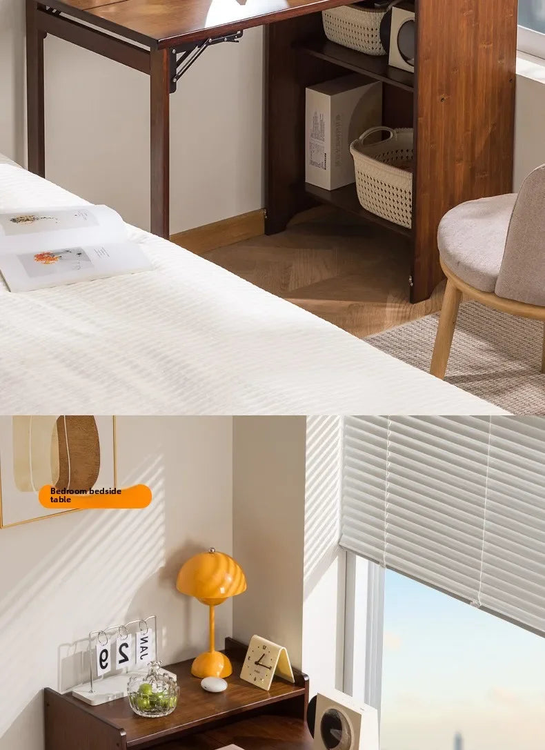 Solid Wood Folding Desk Student Household Computer Desk Bedroom Small Apartment Bedside Study Small Table Simple Desk